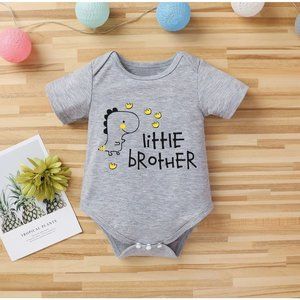 little brother dinosaur and stars one piece baby outfit 0-3m grey
